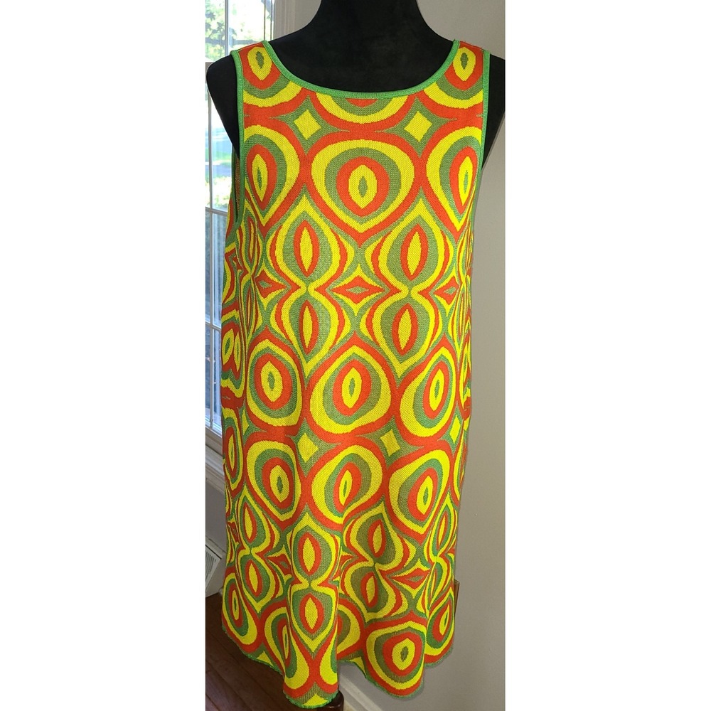 Zara Womens Retro Mini Dress Small Geometric Psychedelic A Line Knit Festival Lg